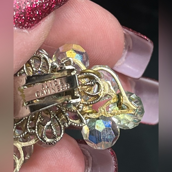 Vintage Alice Caviness AB crystals Cluster Earrings with Gold-Toned Setting - Picture 4 of 4